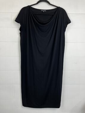 Eileen Fisher Black Cowl Neck Jersey Shift Dress Cap Sleeve Minimalist Size S